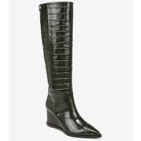 Franco Sarto Shoes - Franco Sarto Estella Wedge Tall Boot Green Croc Embossed Leather Size 7 NIB $225
